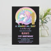 Rainbow Glitter Unicorn Verjaardag Uitnodigingen (Staand voorkant)
