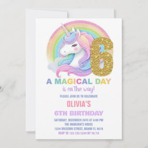 Rainbow Glitter Unicorn Verjaardag Uitnodigingen