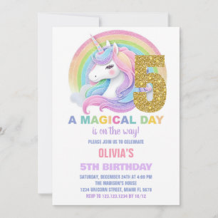 Rainbow Glitter Unicorn Verjaardag Uitnodigingen