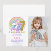 Rainbow Glitter Unicorn Verjaardag Uitnodigingen f (Voorkant / Achterkant)