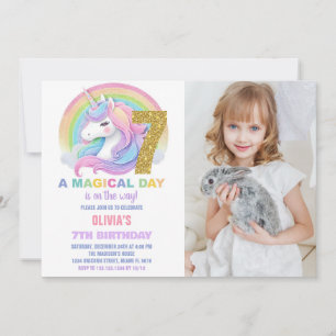 Rainbow Glitter Unicorn Verjaardag Uitnodigingen f