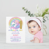 Rainbow Glitter Unicorn Verjaardag Uitnodigingen f (Staand voorkant)