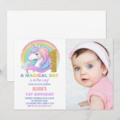 Rainbow Glitter Unicorn Verjaardag Uitnodigingen f (Voorkant / Achterkant)