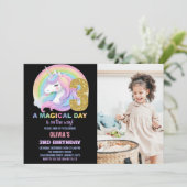 Rainbow Glitter Unicorn Verjaardag Uitnodigingen f (Staand voorkant)