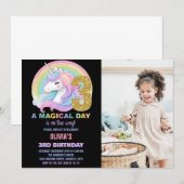Rainbow Glitter Unicorn Verjaardag Uitnodigingen f (Voorkant / Achterkant)