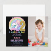 Rainbow Glitter Unicorn Verjaardag Uitnodigingen f (Voorkant / Achterkant)