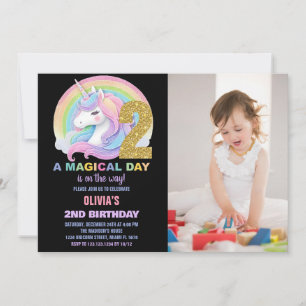 Rainbow Glitter Unicorn Verjaardag Uitnodigingen f