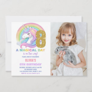 Rainbow Glitter Unicorn Verjaardag Uitnodigingen f