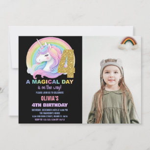 Rainbow Glitter Unicorn Verjaardag Uitnodigingen f