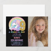 Rainbow Glitter Unicorn Verjaardag Uitnodigingen f (Voorkant / Achterkant)