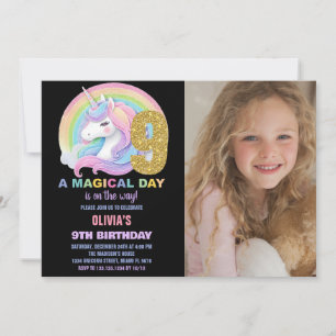 Rainbow Glitter Unicorn Verjaardag Uitnodigingen f