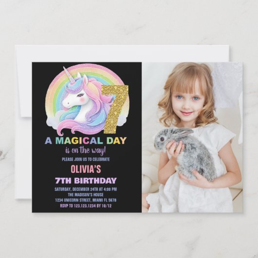 Rainbow Glitter Unicorn Verjaardag Uitnodigingen f (Voorkant)