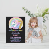 Rainbow Glitter Unicorn Verjaardag Uitnodigingen f (Staand voorkant)