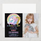 Rainbow Glitter Unicorn Verjaardag Uitnodigingen f (Voorkant / Achterkant)
