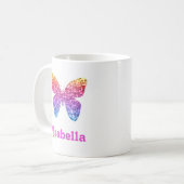 Rainbow Glitter Vlinder Schattige Meisje Gepersona Koffiemok (Voorkant links)
