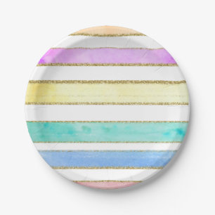 Rainbow Glitter waterverf stripe party borden Papieren Bordje