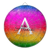 Rainbow Glitter Yellow Green Paars Name Dartboard Dartbord (Voorkant)