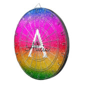 Rainbow Glitter Yellow Green Paars Name Dartboard Dartbord (Voorkant Rechts)
