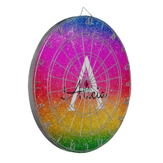 Rainbow Glitter Yellow Green Paars Name Dartboard Dartbord (Voorkant Links)