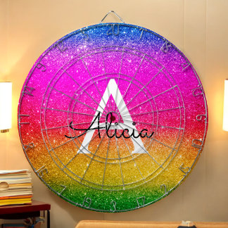 Rainbow Glitter Yellow Green Paars Name Dartboard Dartbord