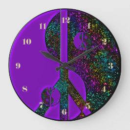 Rainbow Glitter Yin Yang Peace Sign Clock Grote Klok