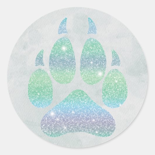 Rainbow Glitters Wolf Paw Trendy Girly Ronde Sticker (Voorkant)