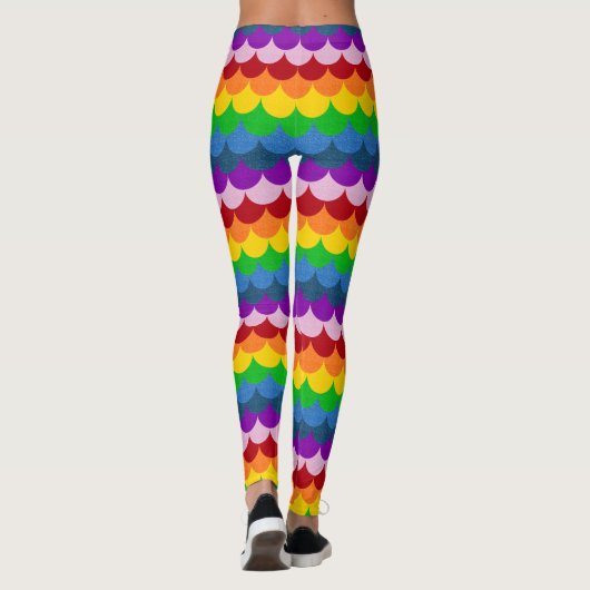 Rainbow Glittery Mermaid Scales Patroon Leggings (Achterkant)