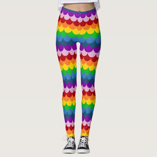 Rainbow Glittery Mermaid Scales Patroon Leggings (Voorkant)