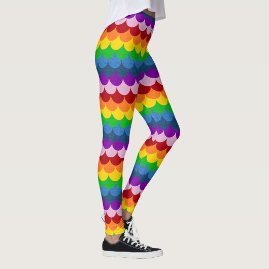Rainbow Glittery Mermaid Scales Patroon Leggings (Rechts)