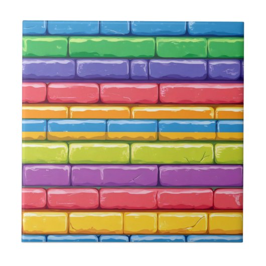 Rainbow Glossy Brick Pattern Tegeltje (Voorkant)