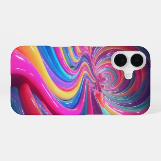 Rainbow Glossy Swirl 3D Abstract iPhone 16 Hoesje (Achterkant horizontaal)