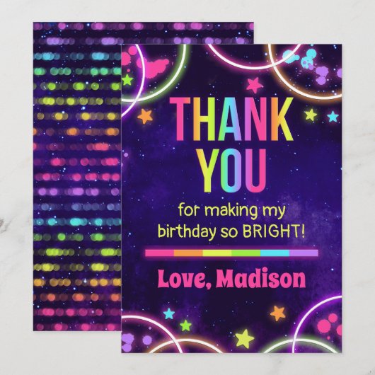 Rainbow Glow Birthday Party Dank jullie kaarten (Voorkant / Achterkant)