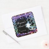 Rainbow Glow Masquerade Masker Verjaardagsfeestje Vierkante Sticker (Envelop)