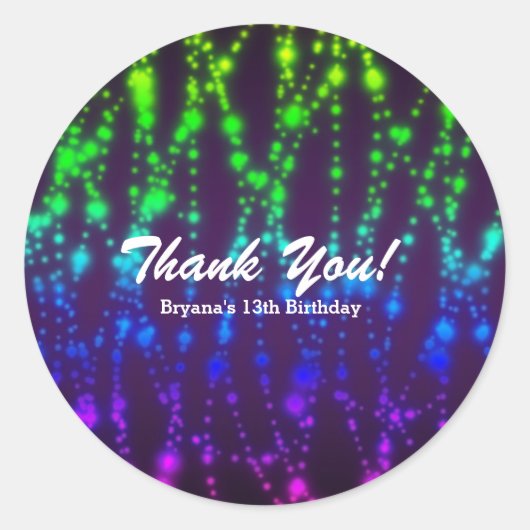 Rainbow Glow Neon Lights Sparkle Verjaardagsfeest Ronde Sticker (Voorkant)