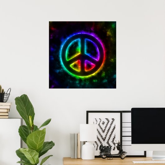 Rainbow Glow Peace Sign Poster (Thuiskantoor)