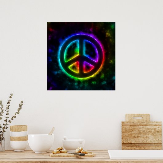 Rainbow Glow Peace Sign Poster (Keuken)