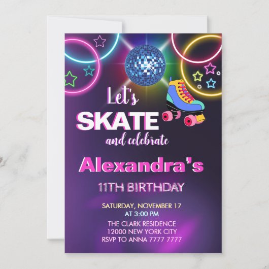 Rainbow Glow Roller Schaatsen Disco Party Verjaard Kaart (Voorkant)