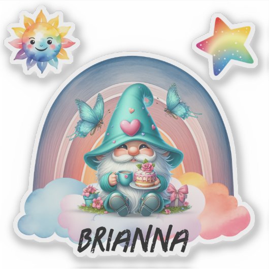 Rainbow Gnome Dreams,  Cloud Sticker (Voorkant)