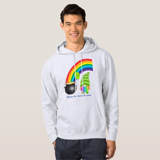 Rainbow Gnome Pot of Gold St. Paddys Day Hoodie (Voorkant volledig)