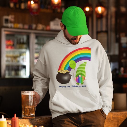 Rainbow Gnome Pot of Gold St. Paddys Day Hoodie