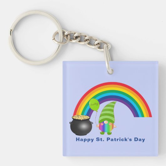 Rainbow Gnome Pot of Gold St. Paddys Day One Side Sleutelhanger (voorkant)
