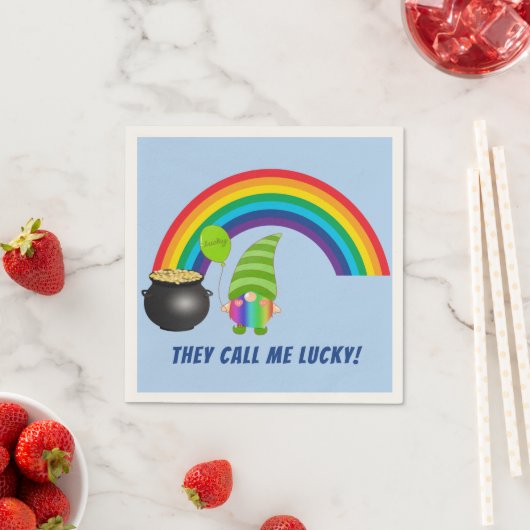 Rainbow Gnome Pot of Gold St Patricks Cocktail Servet (Insitu)