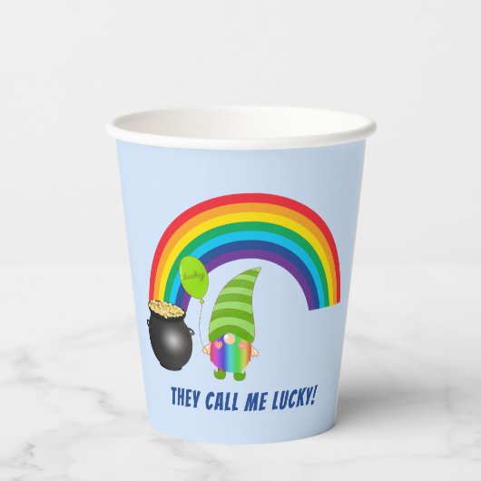 Rainbow Gnome Pot of Gold St Patricks Day Papieren Bekers (Achterkant)