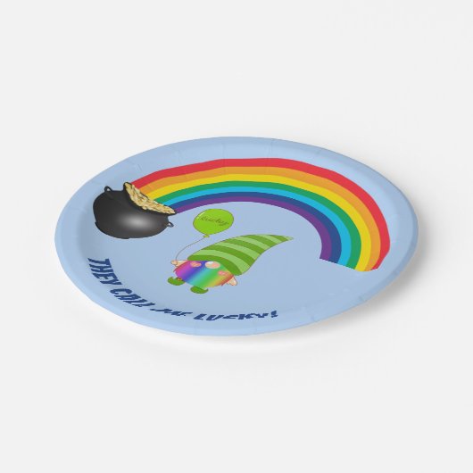 Rainbow Gnome Pot of Gold St Patricks Day Papieren Bordje (Gekanteld)