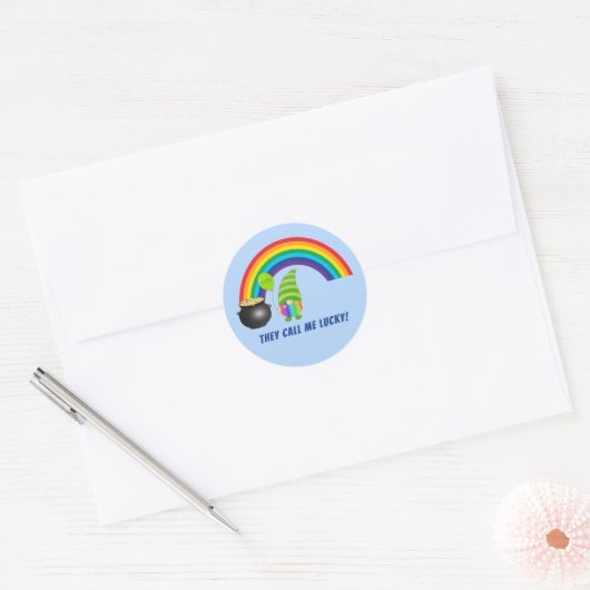 Rainbow Gnome Pot of Gold St Patricks Day Ronde Sticker (Envelop)