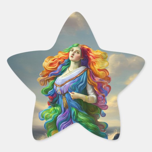Rainbow Goddess digitale schilderij originele kuns Ster Sticker (Voorkant)
