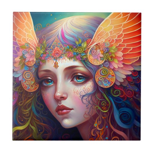 Rainbow Goddess Fantasy Art-keramische Tegel Tegeltje (Voorkant)