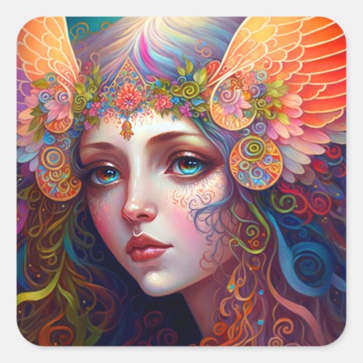 Rainbow Goddess Fantasy Art Square Sticker (Voorkant)