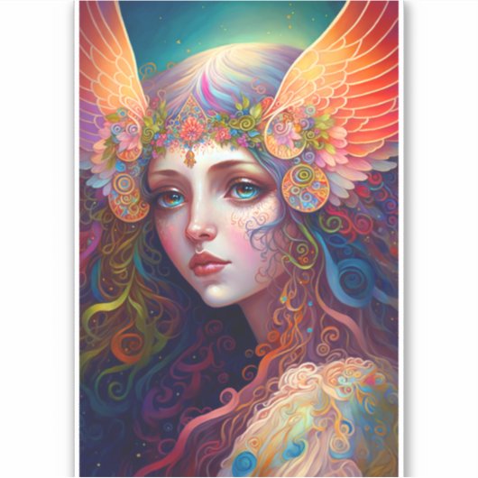 Rainbow Goddess Fantasy Art Sticker (Voorkant)