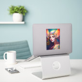 Rainbow Goddess Fantasy Art Sticker (Laptop op bureau)